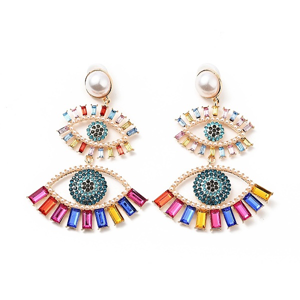 

PandaHall Rhinestone Double Evil Eye Dangle Stud Earrings with Acrylic Pearl Beaded, Light Gold Plated Alloy Long Drop Earrings for Women..., Multicolor