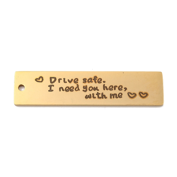 

PandaHall Vacuum Plating 201 Stainless Steel Big Pendants, Rectangle with Word Drive Safe Charms, Real 18K Gold Plated, 50x12x1.5mm, Hole...