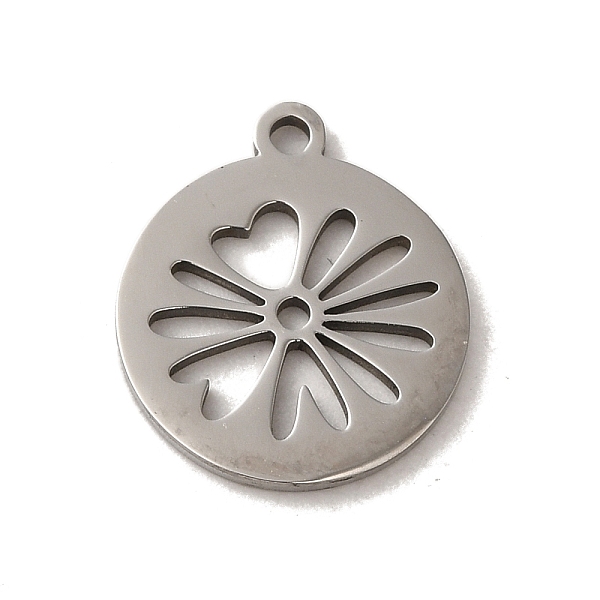 

PandaHall 201 Stainless Steel Pendants, Laser Cut, Flat Round with Flower Charm, Stainless Steel Color, 16x14x1mm, Hole: 1.5mm 201 Stainless...