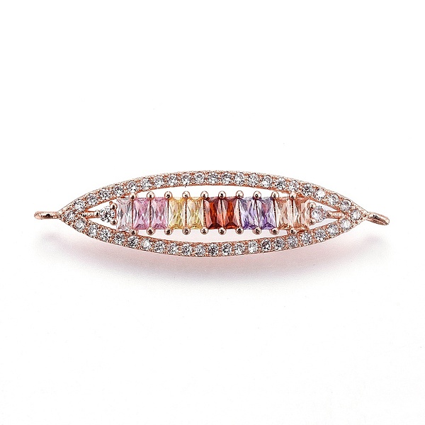 

PandaHall Brass Micro Pave Cubic Zirconia Links, Horse Eye, Colorful, Rose Gold, 44.5x11x3.5mm, Hole: 1.2mm Brass+Cubic Zirconia Horse Eye