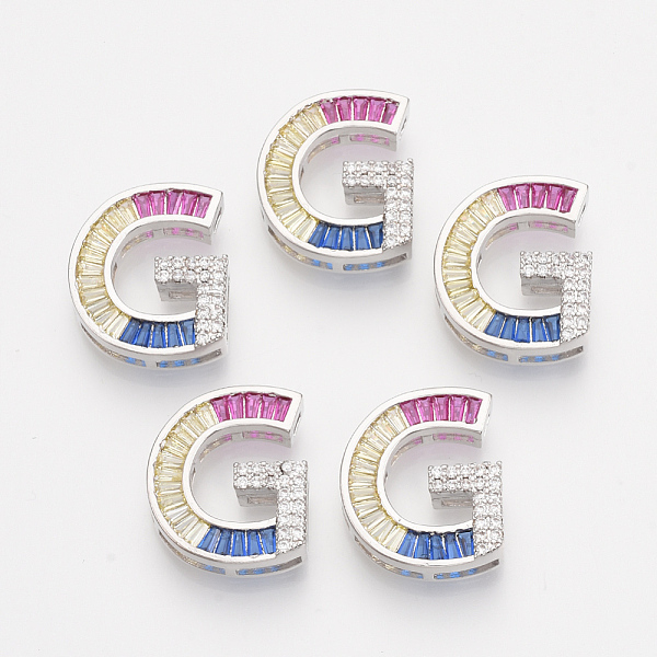 

PandaHall Brass Cubic Zirconia Slide Charms, Real Platinum Plated, Colorful, Letter, Letter.G, 18x15.5x5mm, Hole: 1.5x2mm and 1.5x7mm...