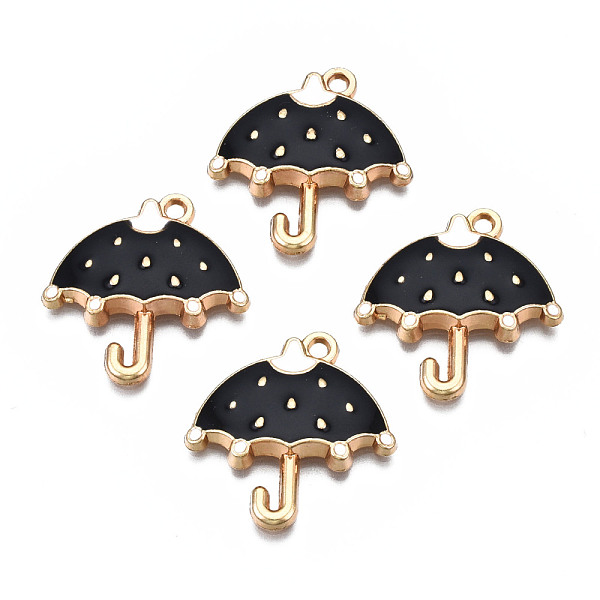 

PandaHall Rack Plating Alloy Enamel Pendants, Cadmium Free & Nickel Free & Lead Free, Umbrella, Black, 23.5x23x3.2mm, Hole: 1.6mm...