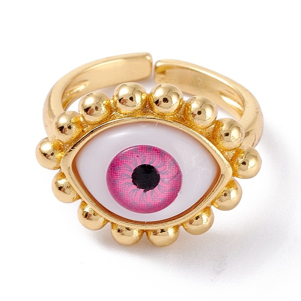 

PandaHall Brass Cuff Rings, Open Rings, with Resin Beads, Long-Lasting Plated, Real 18K Gold Plated, Evil Eye, Pink, 3mm, Inner Diameter...
