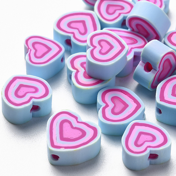 

PandaHall Handmade Polymer Clay Beads, Heart, Pale Turquoise, 7.5~11x7~11x4~5mm, Hole: 1.8mm Polymer Clay Heart