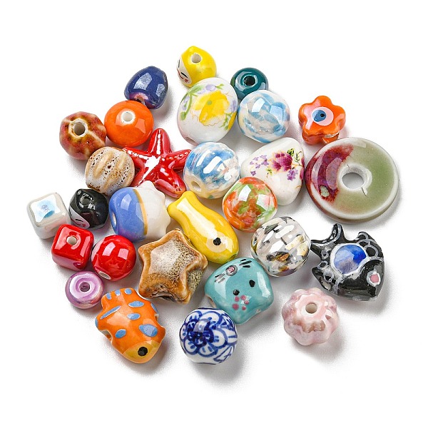 

PandaHall Handmade Porcelain Beads, Mixed Shape, Mixed Color, 9~21.5x8.5~17x4.5~17mm, Hole: 1.8~5mm Porcelain Mixed Shapes Multicolor