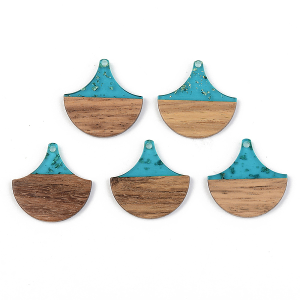 

PandaHall Transparent Resin & Walnut Wood Pendants, with Gold Foil, Fan, Dark Turquoise, 28x28x3mm, Hole: 2mm Resin+Wood Fan