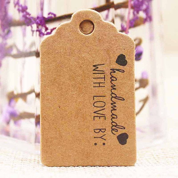 

PandaHall Paper Gift Tags, Hange Tags, For Arts and Crafts, For Wedding, Valentine's Day, Rectangle with Word Handmade with Love, BurlyWood..., Orange