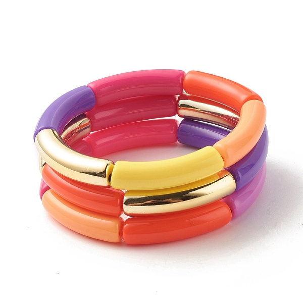 

PandaHall Acrylic Tube Beaded Stretch Bracelets Set, Mixed Color, Inner Diameter: 2 inch(5.2cm), 3pcs/set Acrylic Multicolor