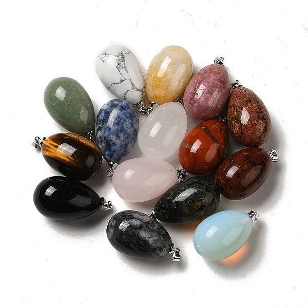 

PandaHall Natural & Synthetic Mixed Gemstone Pendants, Teardrop Charms, with Platinum Plated Brass Snap on Bails, 35x20mm, Hole: 4.5x3.5mm...