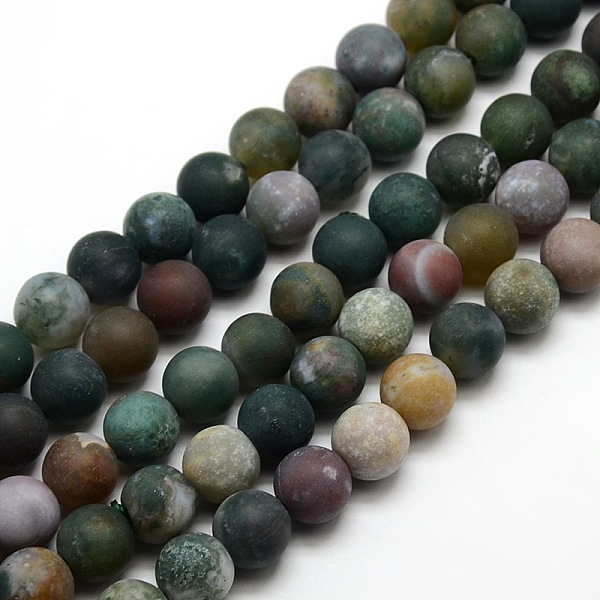 

PandaHall Frosted Natural Indian Agate Round Bead Strands, 12mm, Hole: 1mm, about 30~32pcs/strand, 14.9 inch~15.6 inch Indian Agate Round