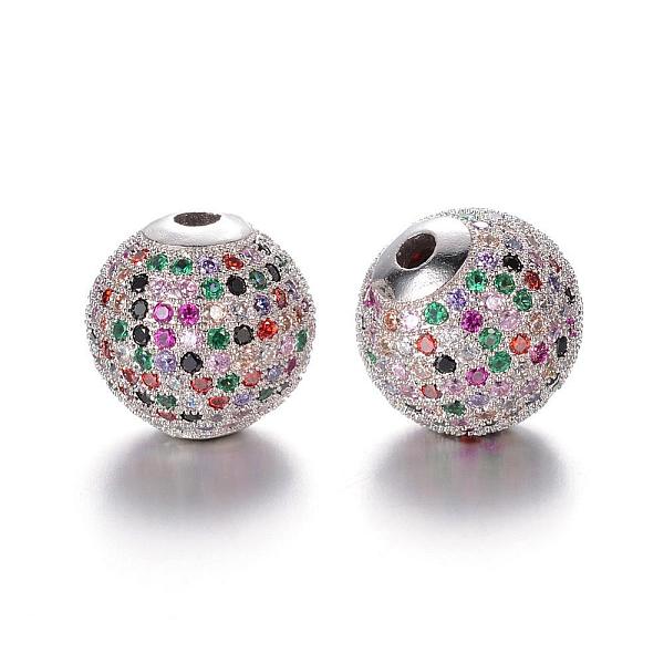 

PandaHall Brass Micro Pave Cubic Zirconia Beads, Round, Colorful, Platinum, 10mm, Hole: 2mm Brass+Cubic Zirconia Round