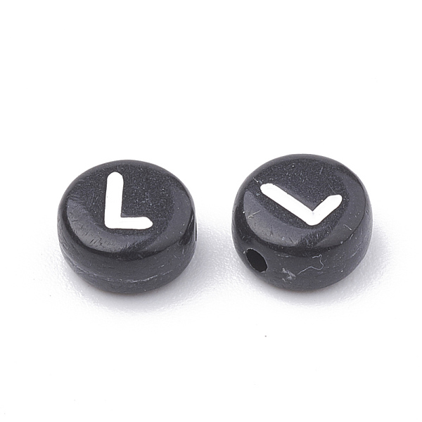 

PandaHall Opaque Acrylic Beads, Horizontal Hole, Alphabet Style, Flat Round, Letter.L, 7x4mm, Hole: 1.5mm, about 370pcs/50g Acrylic Flat..., Black