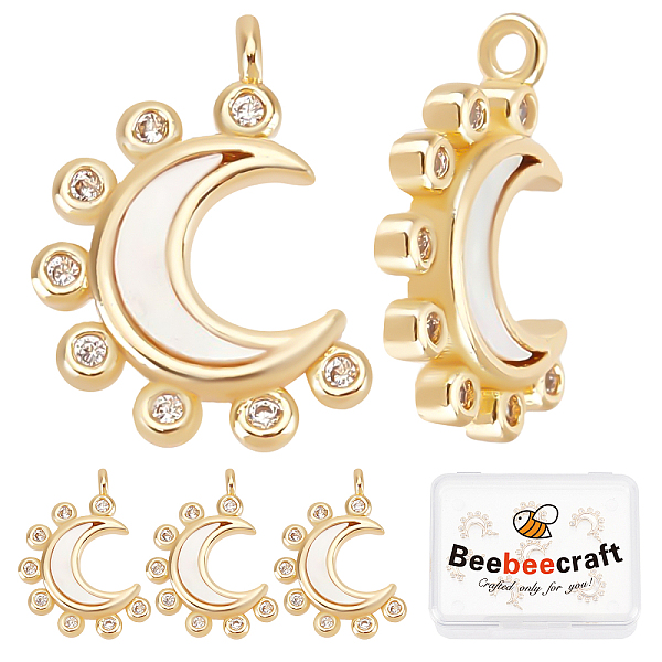 

PandaHall Beebeecraft 8Pcs Brass Micro Pave Clear Cubic Zirconia Charms, with Shell, Moon, Real 18K Gold Plated, 13x11x2mm, Hole: 1mm...