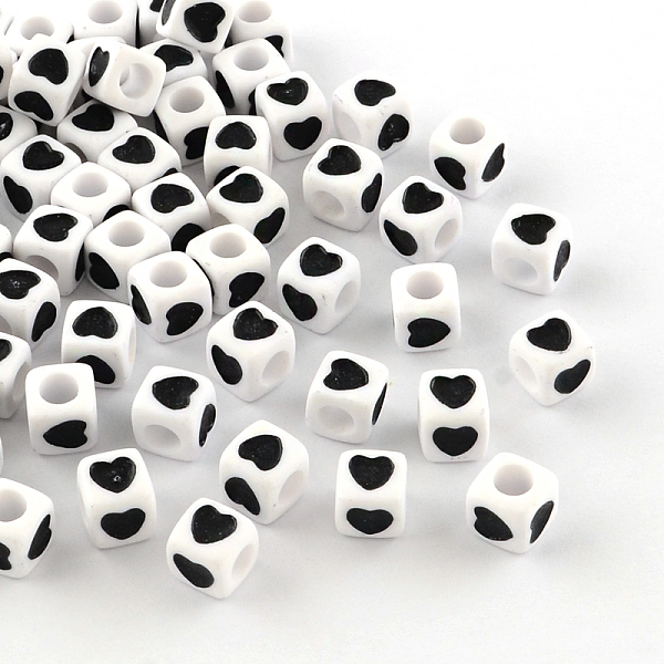 

PandaHall Opaque Acrylic European Beads, Large Hole Cube Beads, with Heart Pattern, Black, 7x7x7mm, Hole: 4mm, about 1900pcs/500g Acrylic...