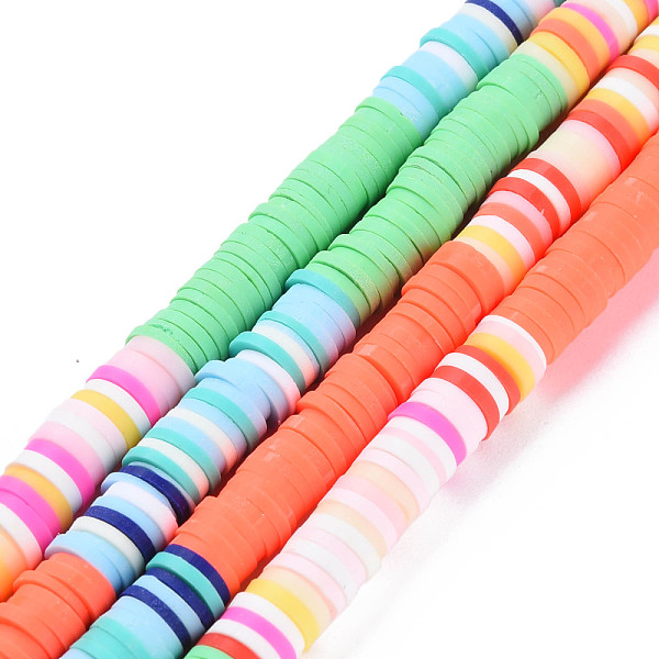 

PandaHall Handmade Polymer Clay Bead Strands, Heishi Beads, Disc/Flat Round, Mixed Color(Main Color: Coral & Spring Green), 6x0.3~1.5mm..., Multicolor