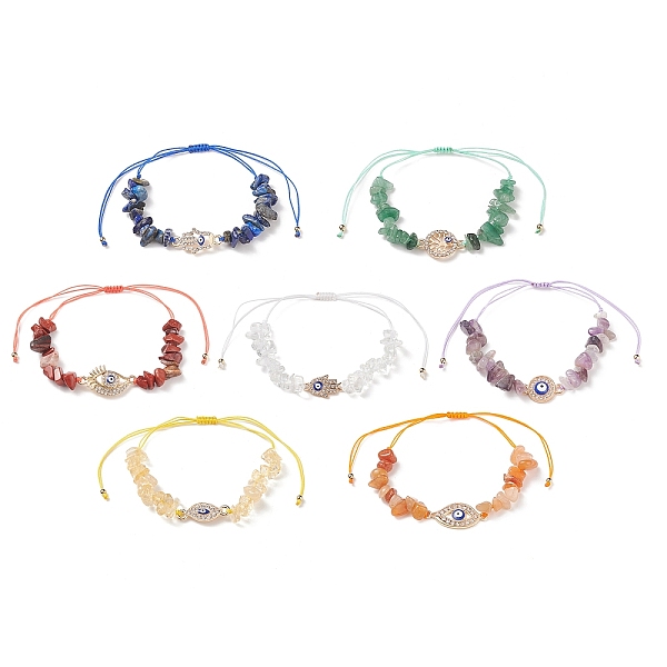 

PandaHall Natural Chip Gemstone Braided Bead Bracelet Sets, Alloy Rhinestone & Enamel Evil Eye Link Bracelets for Women, Mixed Color, Inner..., Multicolor