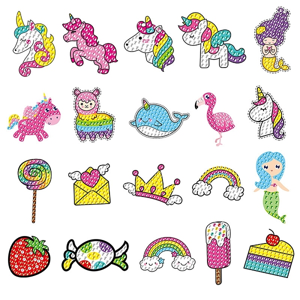 PandaHall Mermaid/Animal Pattern DIY Diamond Painting Sticker Kits, including Resin Rhinestones, Diamond Sticky Pen, Tray Plate and Glue...