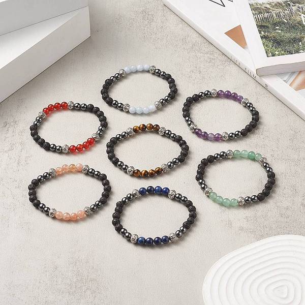 

PandaHall 7Pcs 7 Style Natural & Synthetic Mixed Gemstone & Alloy Beaded Stretch Bracelets Set for Women, Inner Diameter: 2-1/8 inch(5.4cm)...