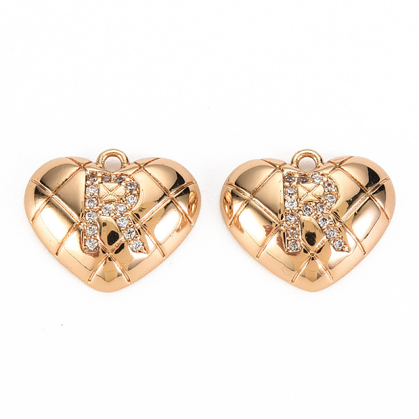 

PandaHall Brass Micro Pave Clear Cubic Zirconia Pendants, Nickel Free, Real 18K Gold Plated, Heart with Word, Letter.R, 12x15x3.5mm, Hole...