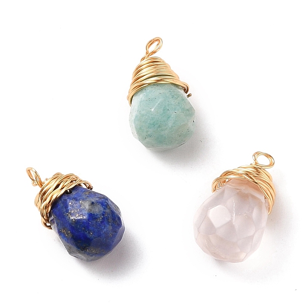 

PandaHall Natural Mixed Gemstone Wire Wrapped Pendants, with Golden Plated Copper Wire, Faceted, Teardrop, 18~19x10~10.5mm, Hole: 2~3mm...