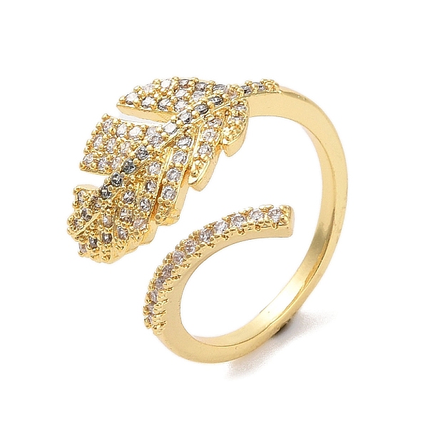 

PandaHall Brass Micro Pave Cubic Zirconia Open Cuff Rings, Leaf, Golden, Inner Diameter: 17mm Brass+Cubic Zirconia Leaf