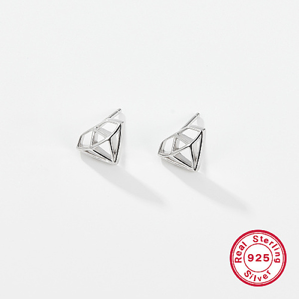 

PandaHall Diamond Shaped Rhodium Plated 925 Sterling Silver Stud Earrings for Women, with 925 Stamp, Platinum, 9x12mm Sterling Silver...