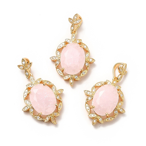 

PandaHall Rack Plating Brass & Crushed Ice Cut Cubic Zirconia Pendants, with Rhinestone, Real 14K Gold Plated, Cadmium Free & Lead Free..., Pink