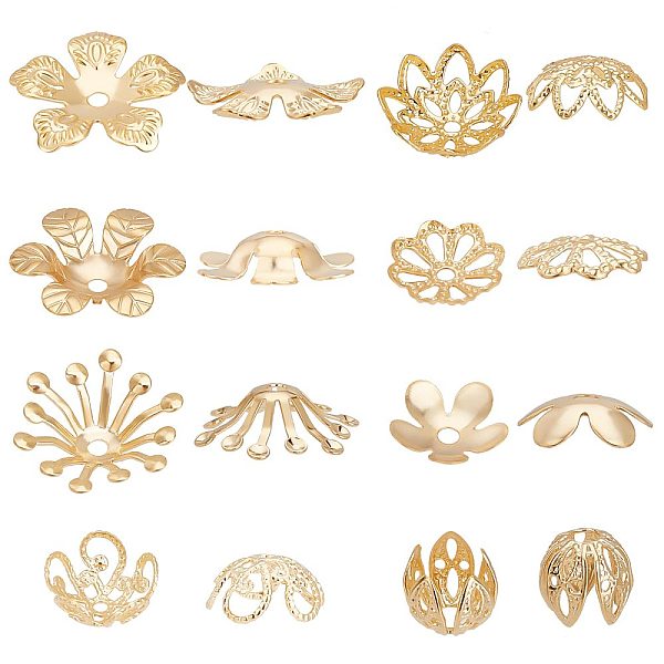 

PandaHall Beebeecraft 80Pcs/Box 8 Style Bead Caps 24K Gold Plated Brass Flower End Caps Loose Beads for Bracelet Necklace DIY Jewelry Making...