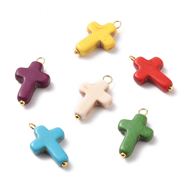 

PandaHall Synthetic Howlite Pendants, with Golden Brass Ball Head Pins, Cross, Mixed Color, 20x12x4mm, Hole: 2mm Howlite Cross Multicolor