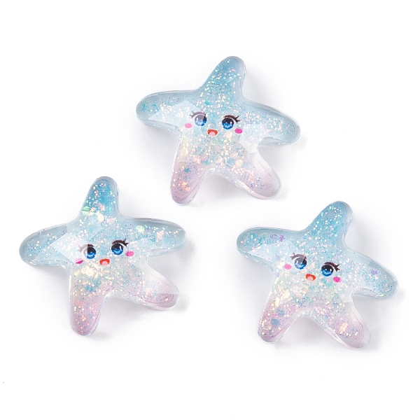 

PandaHall Transparent Epoxy Resin Decoden Cabochons, Glitter Sea Animals, Starfish, 20x22.5x7.5mm Epoxy Resin Starfish