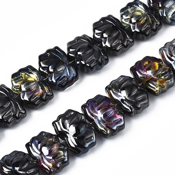 

PandaHall Electroplate Glass Beads Strand, Half Plated, Lotus Flower, Black Plated, 10.5x14x6~7mm, Hole: 1mm, about 65pcs/strand, 24.02...