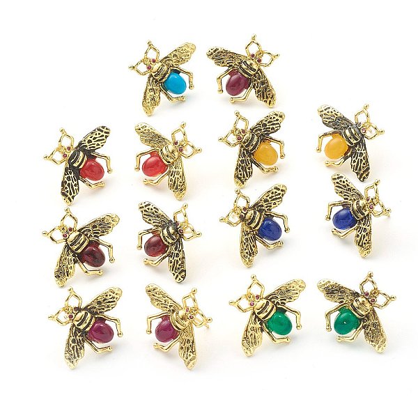

PandaHall Brass Micro Pave Fuchsia Cubic Zirconia Stud Earrings, with Glass, Bees, Antique Golden, Mixed Color, 21x26mm, Pin: 0.8mm Glass..., Multicolor