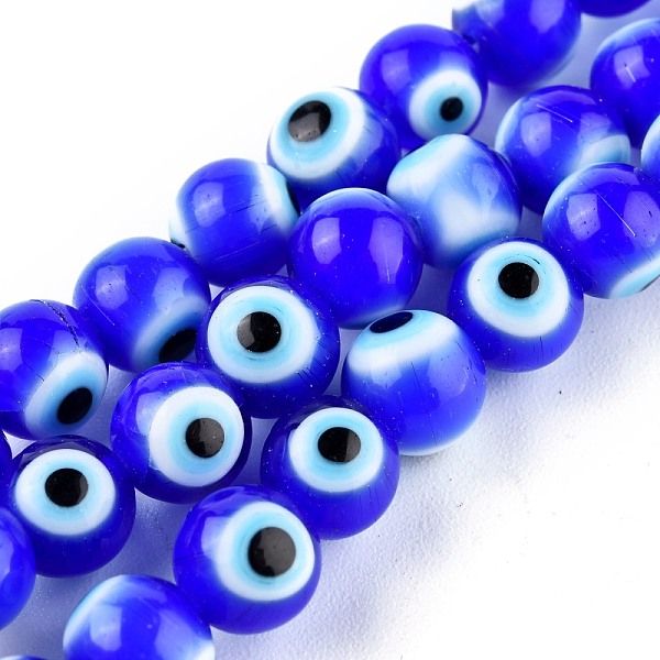 

PandaHall Handmade Evil Eye Lampwork Round Bead Strands, Blue, 8mm, Hole: 1mm, about 49pcs/strand, 14.17 inch Lampwork Evil Eye Blue