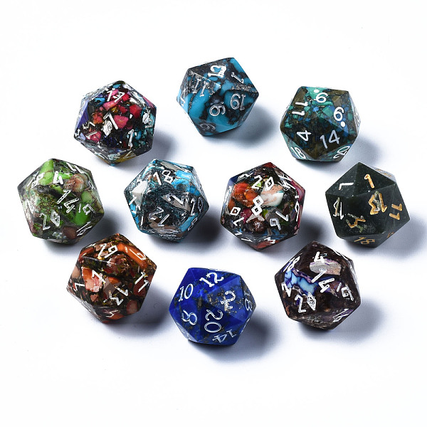 

PandaHall Synthetic Gold Line Regalite/Imperial Jasper/Sea Sediment Jasper Beads, No Hole, Dice, with Number Pattern, Mixed Color..., Multicolor