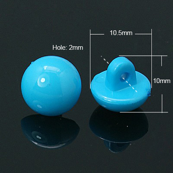 

PandaHall Acrylic Shank Buttons, Opaque Acrylic Button Beads, Half Round, Deep Sky Blue, bout 10.5mm in diameter, 10mm thick, hole: 2mm...