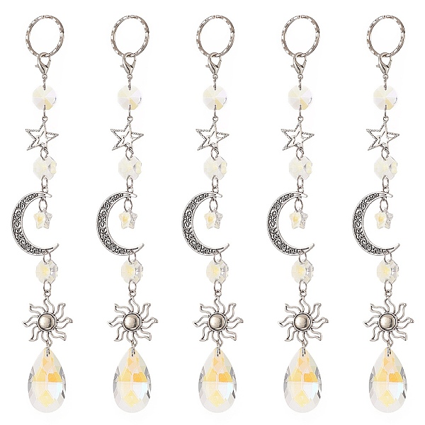 

PandaHall AB Color Teardrop Glass Suncatchers, with Alloy Moon & Star & Sun, Wall Pendant Hanging Ornament for Home Garden Decoration...
