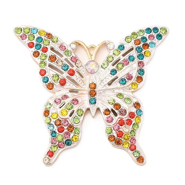 

PandaHall Zinc Alloy Pendants, with Rhinestone, Butterfly, Colorful, 45x49x4.5mm, Hole: 1.6mm Alloy+Rhinestone Multicolor