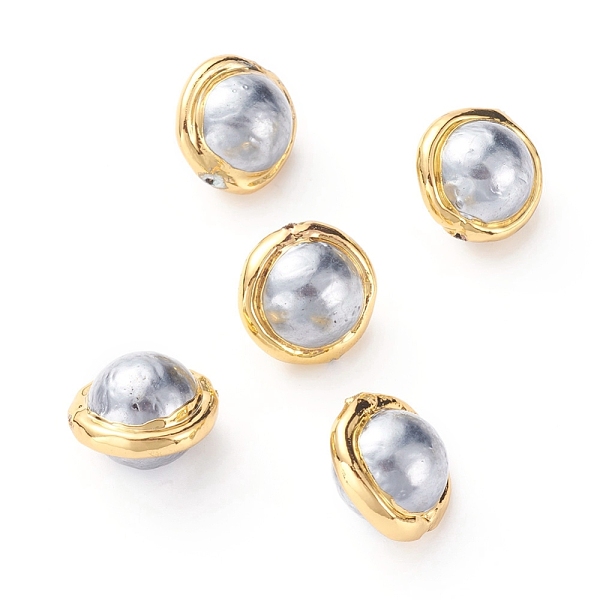 

PandaHall Shell Pearl Beads, with Golden Plated Brass Edge, Round, Alice Blue, 17~20x14~15mm, Hole: 0.8mm Shell Pearl Round Blue