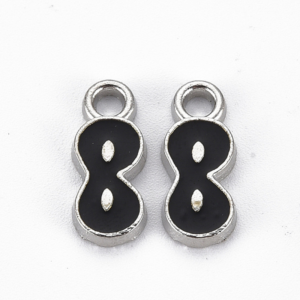 

PandaHall Rack Plating Alloy Enamel Pendants, Cadmium Free & Lead Free, Platinum, Eight, Black, 16.5x7x2mm, Hole: 2mm Alloy+Enamel Number...