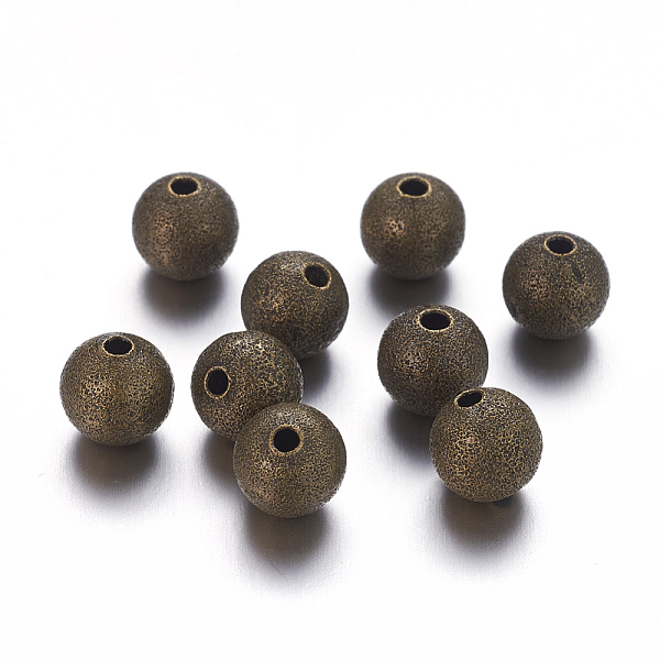 

PandaHall 8MM Antique Bronze Round Spacer Brass Textured Beads, Nickel Free, hole: 1.5~2mm Brass Round