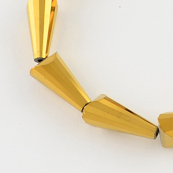 

PandaHall Electroplate Glass Bead Strands, Faceted Cone, Golden Plated, 7x5x4mm, Hole: 1mm, about 72pcs/strand, 21.2 inch Glass Cone