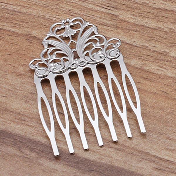 

PandaHall Iron Hair Combs Findings, with Brass Flower, Platinum, 65x38x2mm Iron