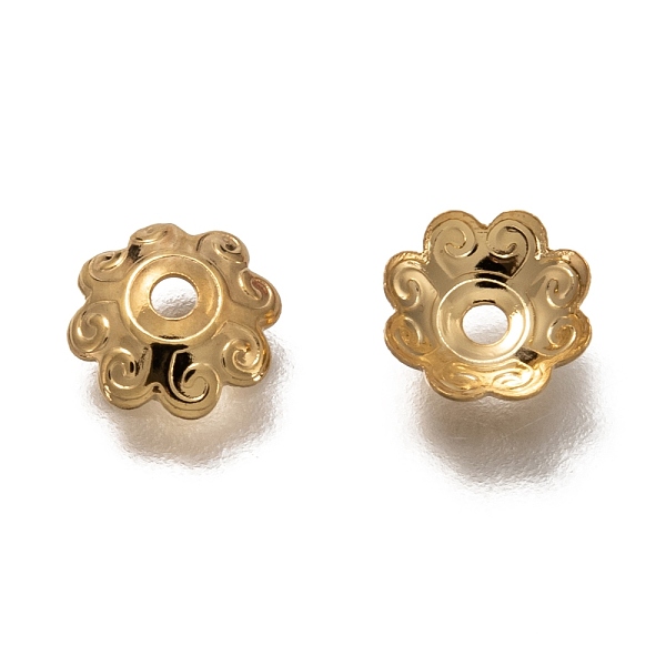 

PandaHall 304 Stainless Steel Bead Caps, Multi-Petal Flower, Real 18k Gold Plated, 6.5x2mm, Hole: 1.8mm 304 Stainless Steel