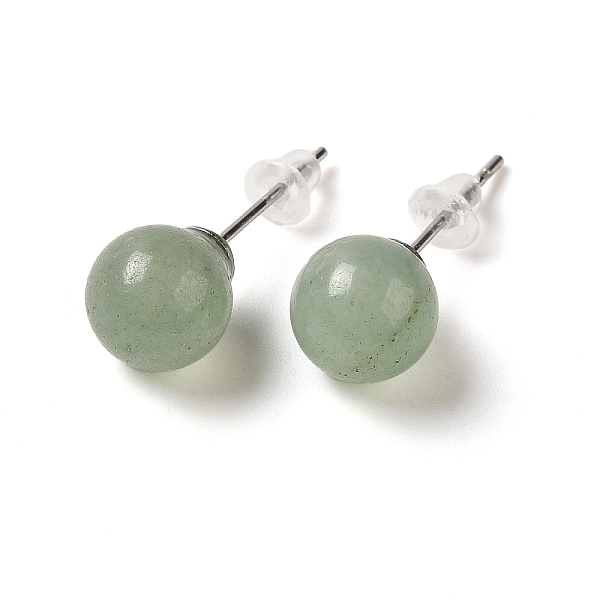

PandaHall Natural Green Aventurine Stud Earrings, with Alloy Pins, Round, 20.5x8mm Green Aventurine Round