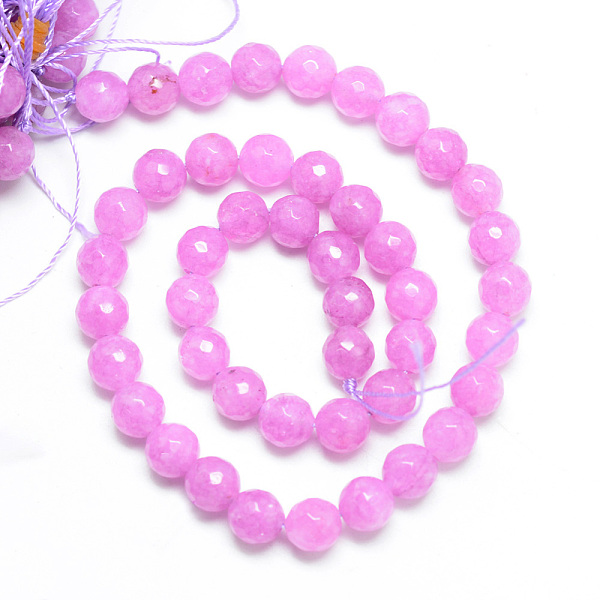 

PandaHall Natural White Jade Bead Strands, Dyed, Faceted, Round, Violet, 10~11mm, Hole: 1mm, about 37~39pcs/strand, 14.37~14.57 inch White..., Purple