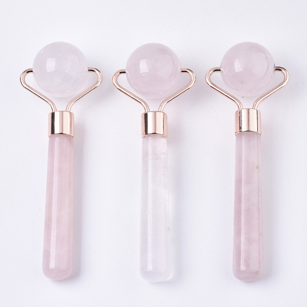 PandaHall Natural Rose Quartz Mini Eye Roller Massage Tool Skin Care, with Rose Gold Plated Brass Findings, 109x36x25mm Rose Quartz Others