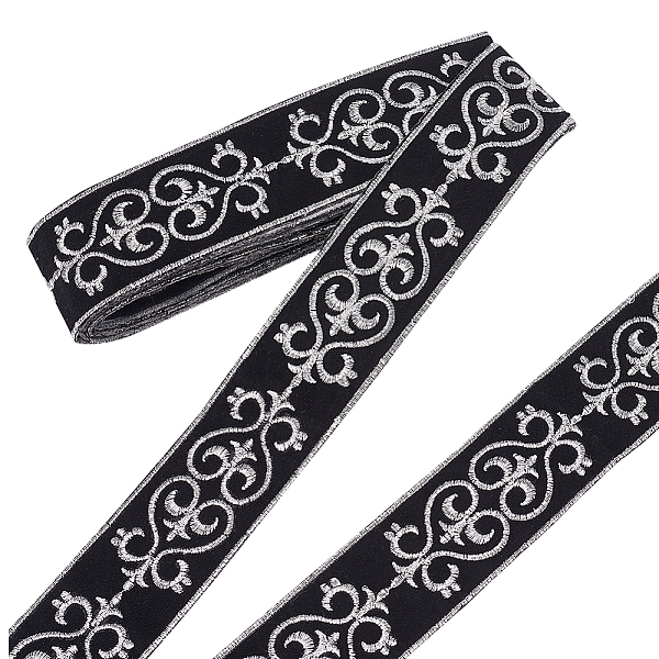 

PandaHall Ethnic Style Polyester Ribbon, Jacquard Ribbon, Tyrolean Ribbon, Clothing Accessories, Flat, Silver, Floral Pattern, 1-7/8 inch...