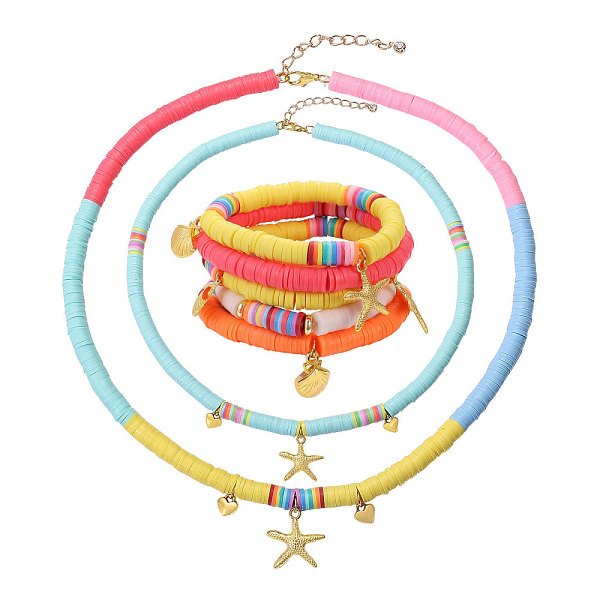 

PandaHall Stretch Bracelets and Pendant Necklace Jewelry Sets, with Handmade Polymer Clay Heishi Beads, Brass Spacer Beads, Alloy Findings..., Multicolor