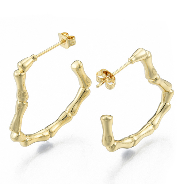 

PandaHall Bamboo Joint Ring Brass Stud Earring for Women, Nickel Free, Real 18K Gold Plated, 26x25x3mm, Pin: 0.8mm Brass Ring