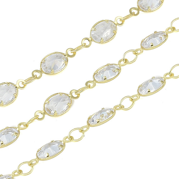 

PandaHall Rack Plating Brass Chains Micro Pave Cubic Zirconia, Long-Lasting Plated, Soldered, with Spool, Golden, 11.5x4.5x2mm Brass